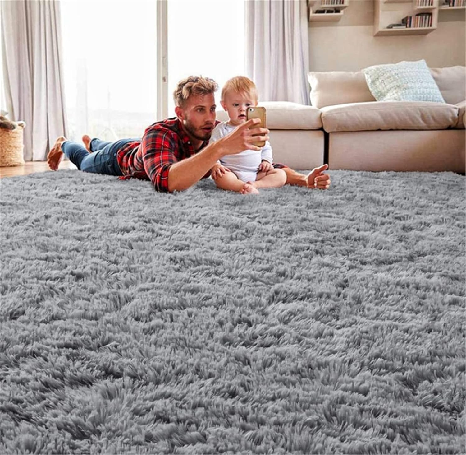 Zacht Hoogpolig Vloerkleed Grijs 120x200cm | 29% Korting