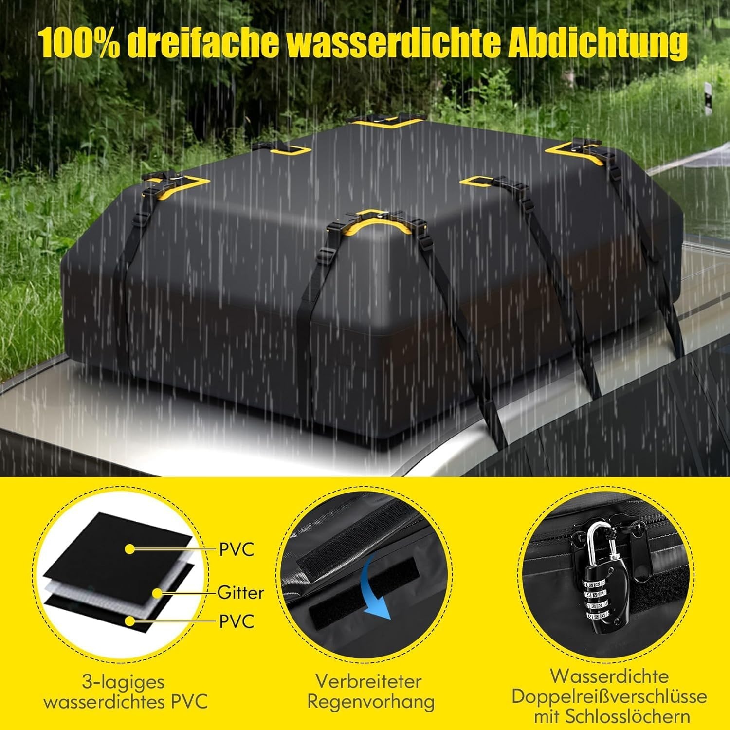 FANTASK Daktas 600L - Opvouwbare Waterdichte Dakbox Zwart (34% Korting)