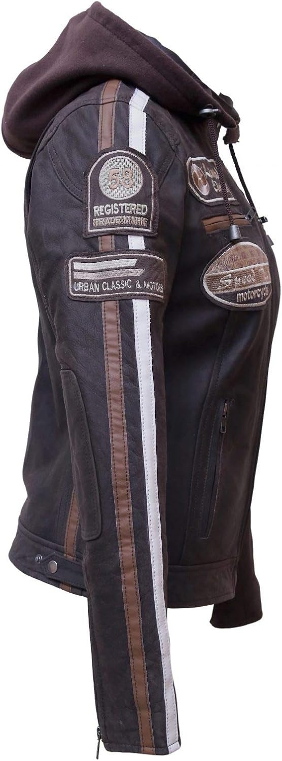 Urban Leather Dames Leren Jas, Bruin, Maat 2XL - 35% Korting