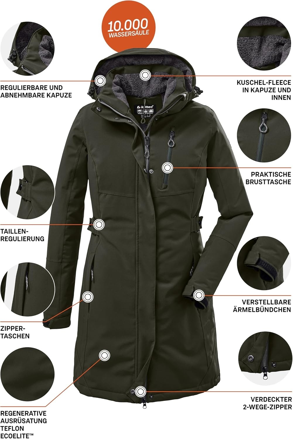Killtec Dames Parka KOW 165 Donkerolijf Maat 46 | 35% Korting