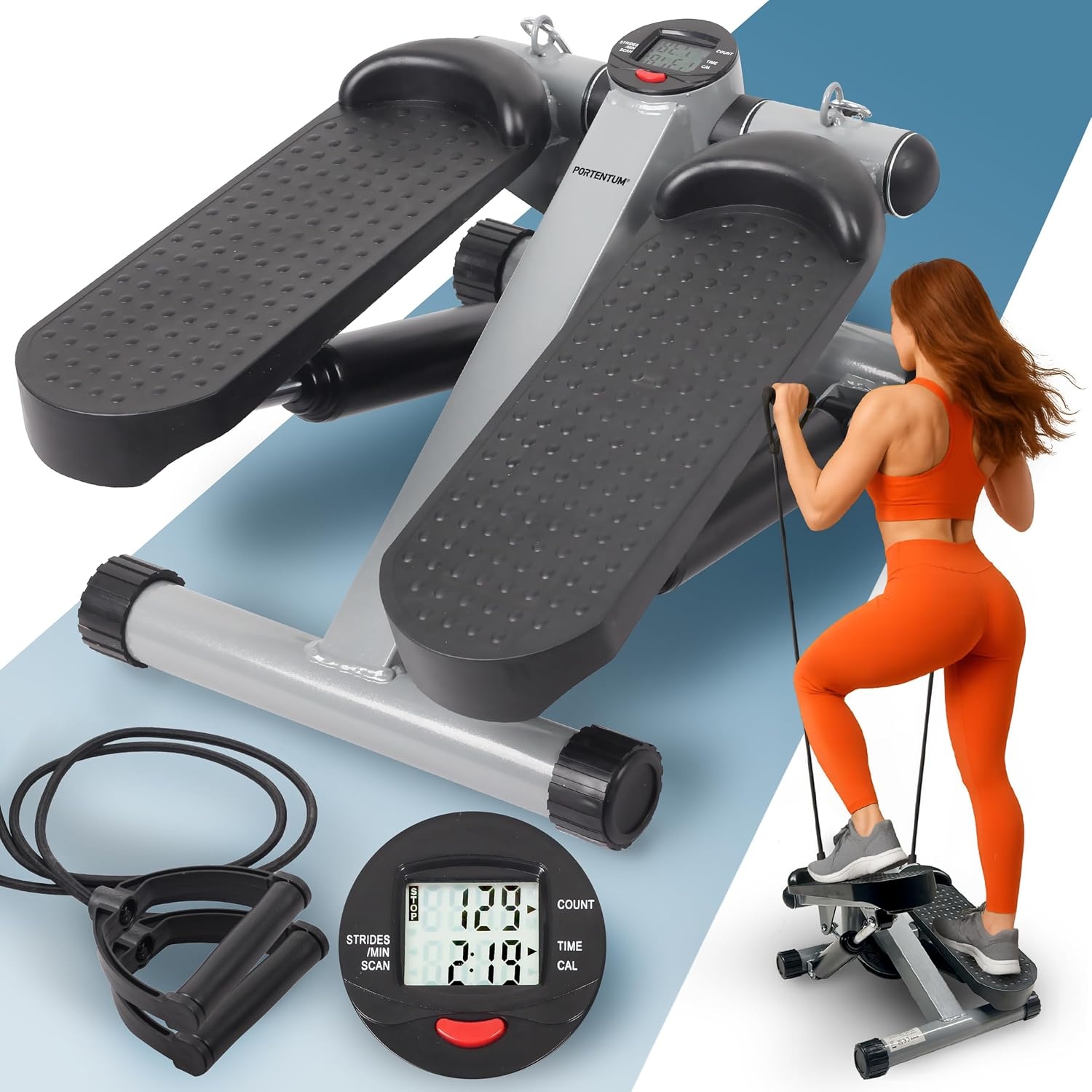 PORTENTUM Mini Stepper met Weerstandsbanden & LCD - 34% Korting!