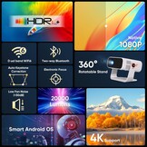 Wielio Smart Full HD Projector - Zwart - 200 inch - Android 11 - WiFi 6