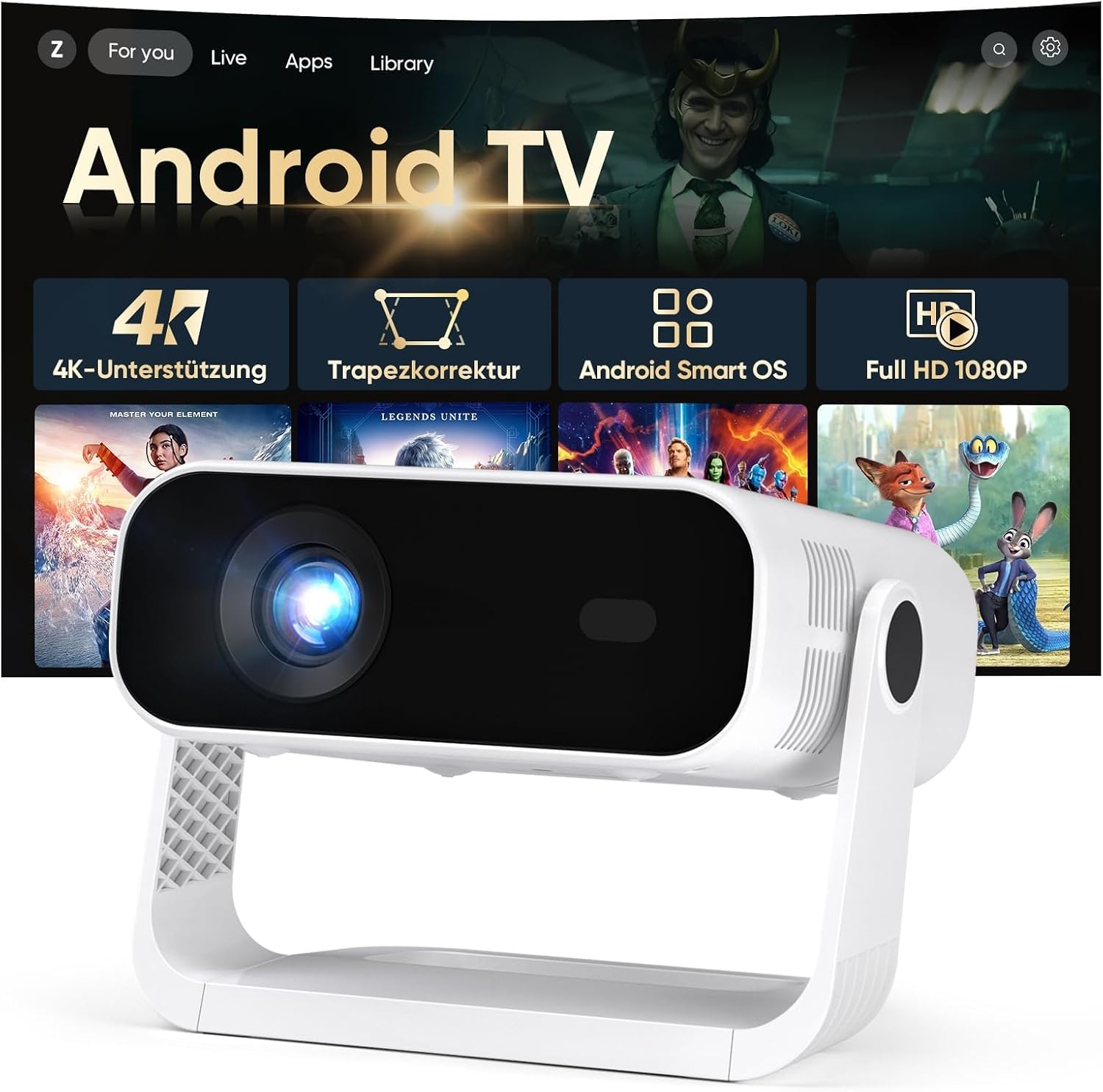 Wielio Smart Full HD Projector - Zwart - 200 inch - Android 11 - WiFi 6
