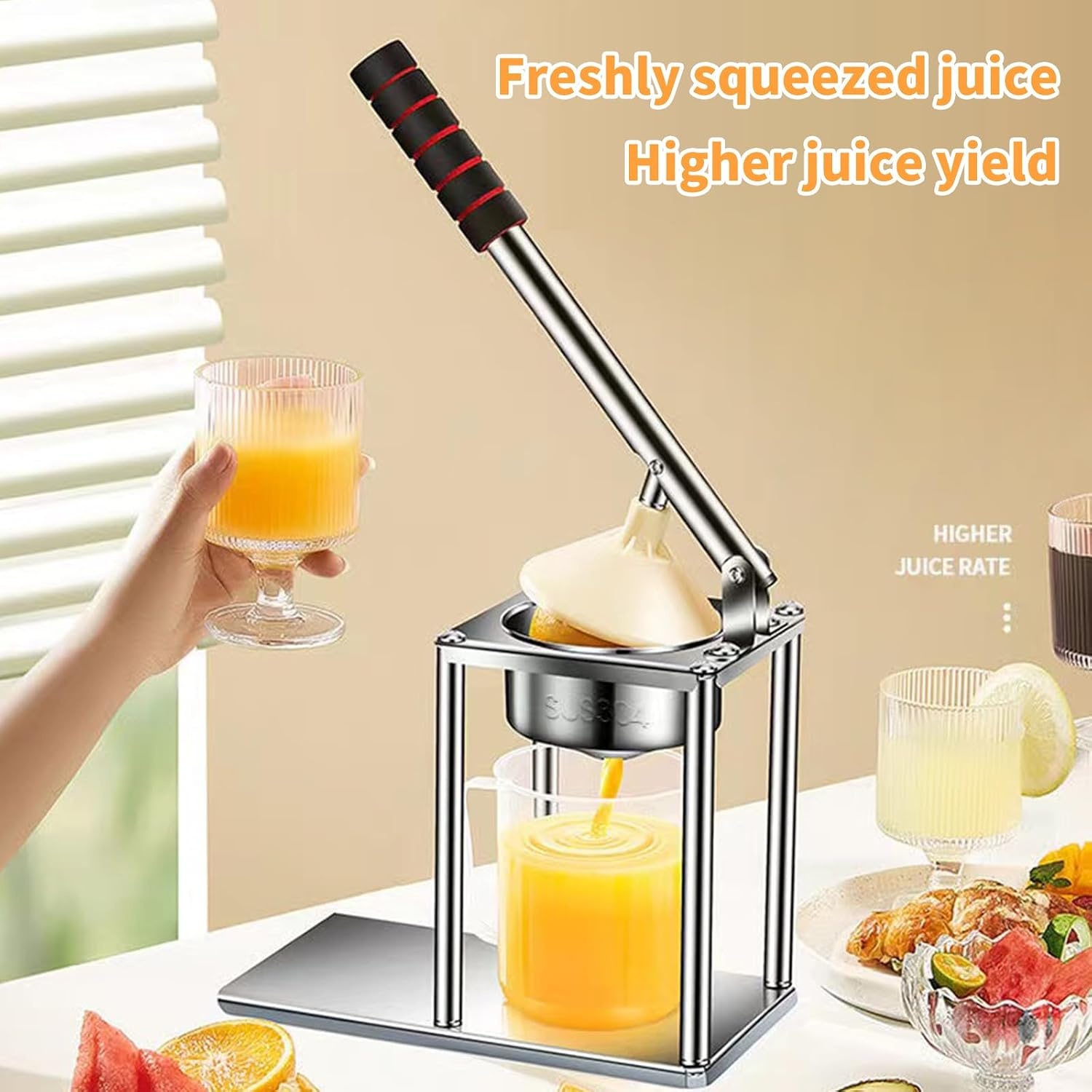 Victool Handmatige Citruspers - RVS - Inclusief 2 Perskoppen en 500 ml Maatbeker - Zilver