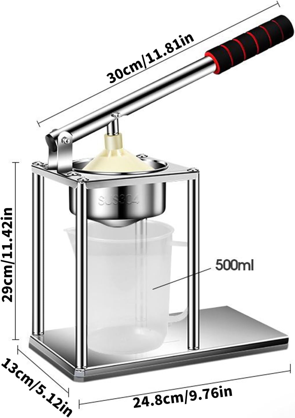 Victool Handmatige Citruspers - RVS - Inclusief 2 Perskoppen en 500 ml Maatbeker - Zilver