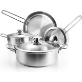 6-delige pannenset, 3,7 l roestvrij staal, anti-aanbak, inductie compatibel, vaatwasmachinebestendig, zilver, met deksels - Maat 6 piezas