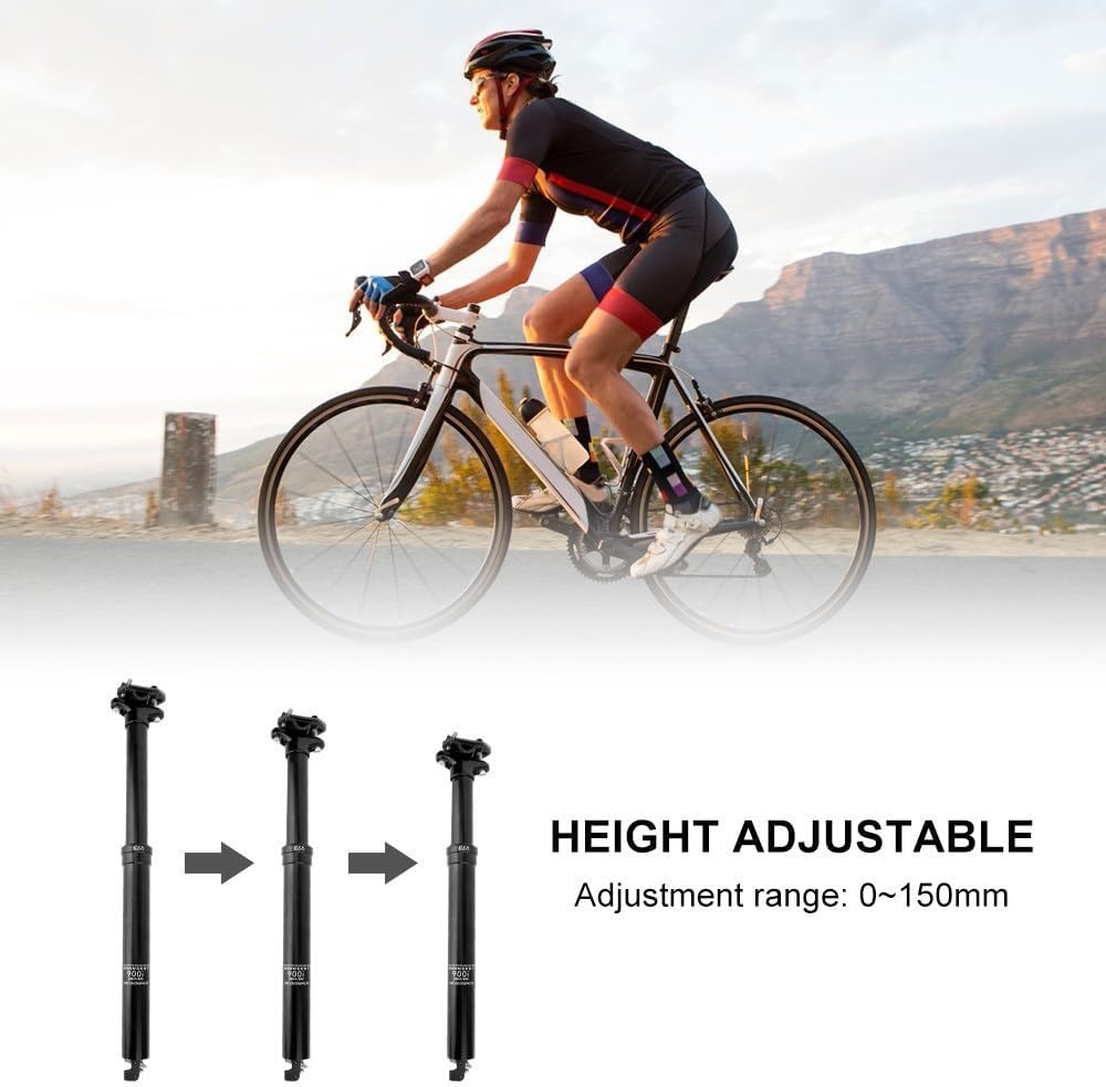 Bicycle Seatpost, 0 ~ 150 mm Telescopic Bike Saddle Tube 30.9 mm/31.6 mm Adjustable Saddle with 900i Helicoidal Spring for MTB (150 mm Stroke)