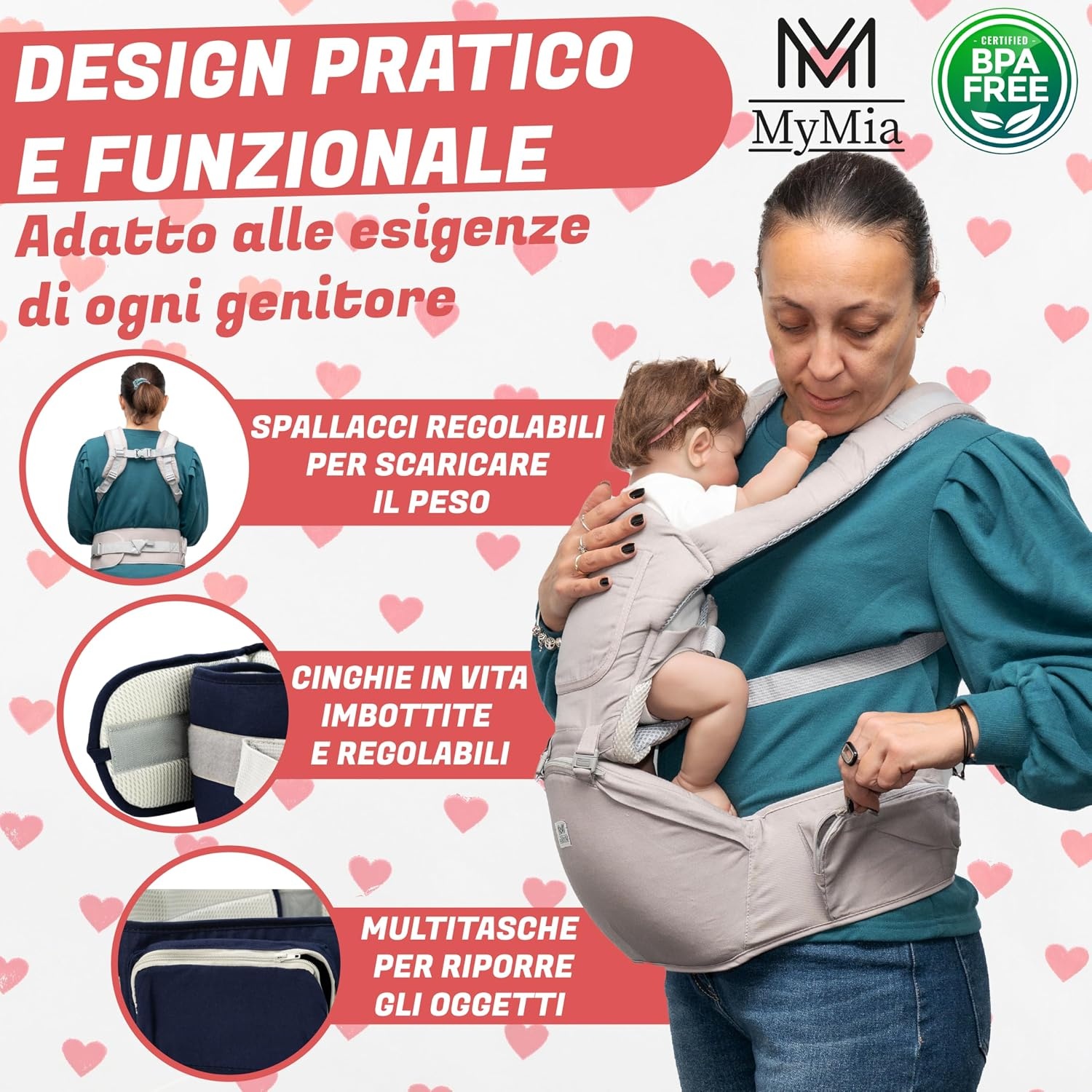 Nosidełko dla niemowląt w wieku 0-36 miesięcy, plecak dziecięcy z regulowanymi paskami i ergonomicznym podparciem głowy z tkaniny (SZARY)