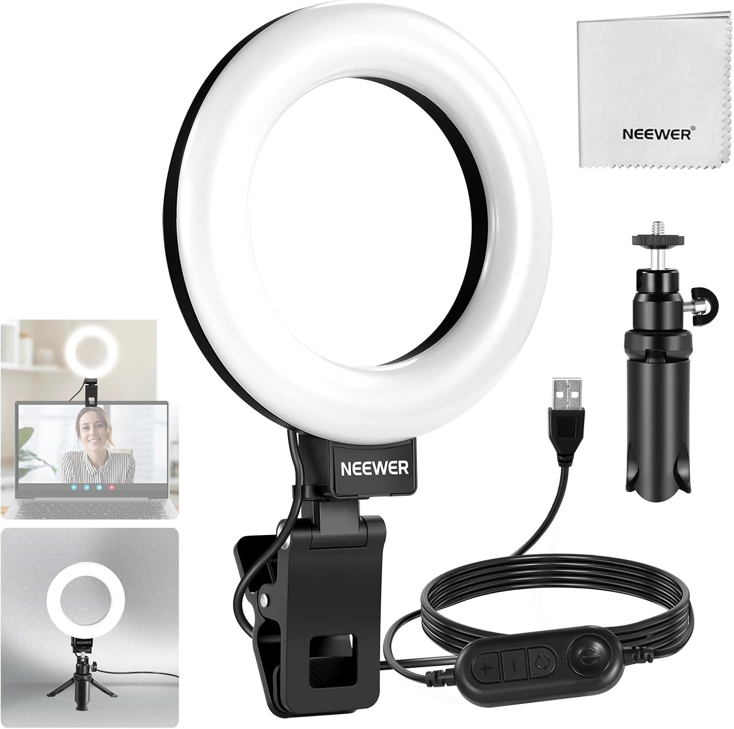 Ringlamp 5 inch voor videoconferenties, streaming & content creatie | CRI 97+ | 5 kleurmodi (warm-koel wit) | 10 helderheidsniveaus