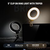Ringlamp 5 inch voor videoconferenties, streaming & content creatie | CRI 97+ | 5 kleurmodi (warm-koel wit) | 10 helderheidsniveaus