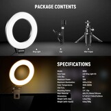 Ringlamp 5 inch voor videoconferenties, streaming & content creatie | CRI 97+ | 5 kleurmodi (warm-koel wit) | 10 helderheidsniveaus