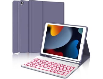 Toetsenbordhoes voor iPad 9e/8e/7e Generatie (10.2 inch) & Air 3 / Pro 10.5 | Magnetisch Afneembaar Bluetooth Schaarmechanisme Toetsen - Paars