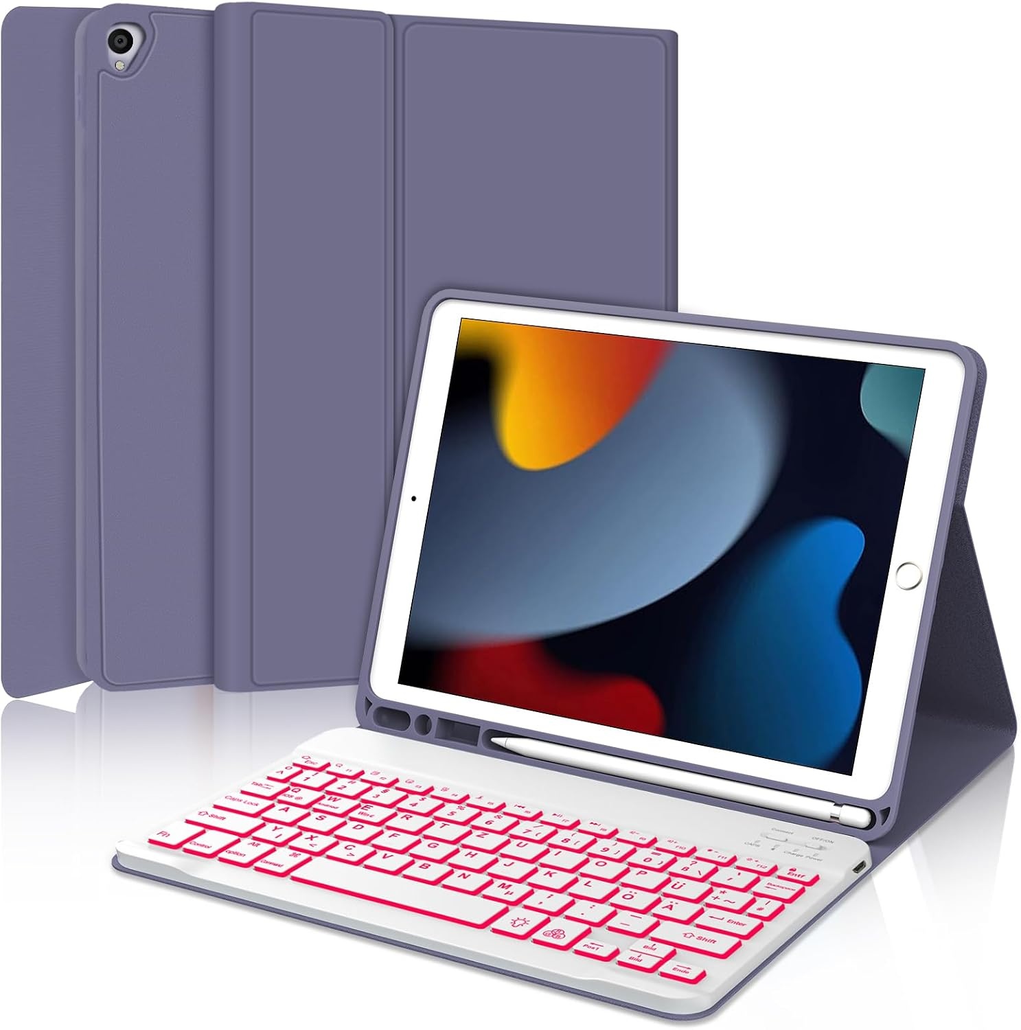 Toetsenbordhoes voor iPad 9e/8e/7e Generatie (10.2 inch) & Air 3 / Pro 10.5 | Magnetisch Afneembaar Bluetooth Schaarmechanisme Toetsen - Paars