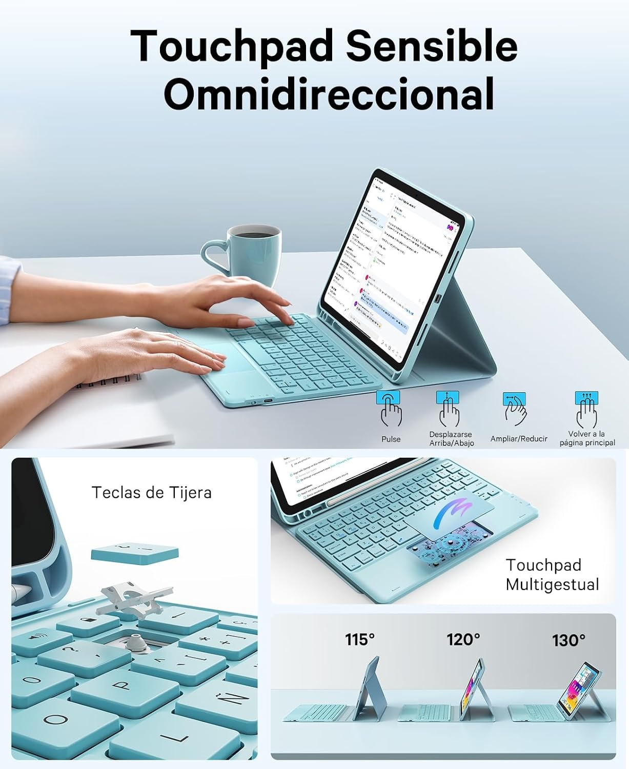 Toetsenbord voor 10e generatie tablets QWERTY Multifunctioneel hemelsblauw USB-aansluiting