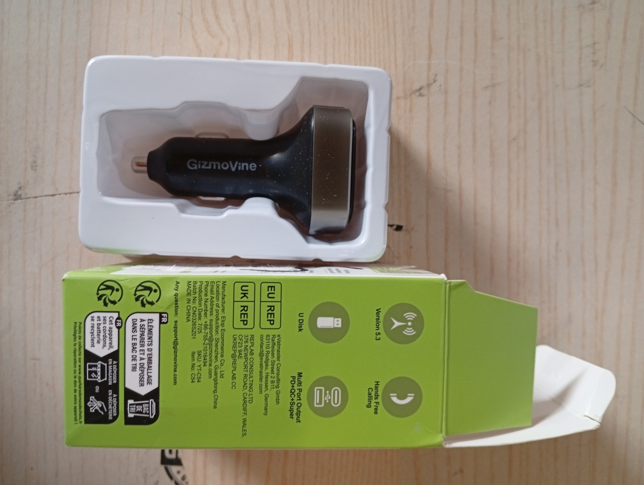 GizmoVine Bluetooth FM-zender, sigarettenaansteker-adapter voor muziek, radio USB C QC PD 36 W, Parrot handsfree, MP3-speler, voertuigaccessoires