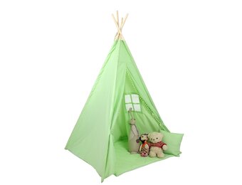 Tipi tent - speeltent met vloermat en kussens – groen