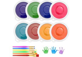 Kinder Stempelkussens Set - 8 Kleuren & 6 Penselen - Uitwasbaar