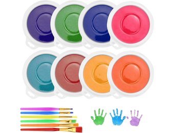 8-delige stempelkussen set 18x18 cm inclusief 6 penselen in 8 kleuren