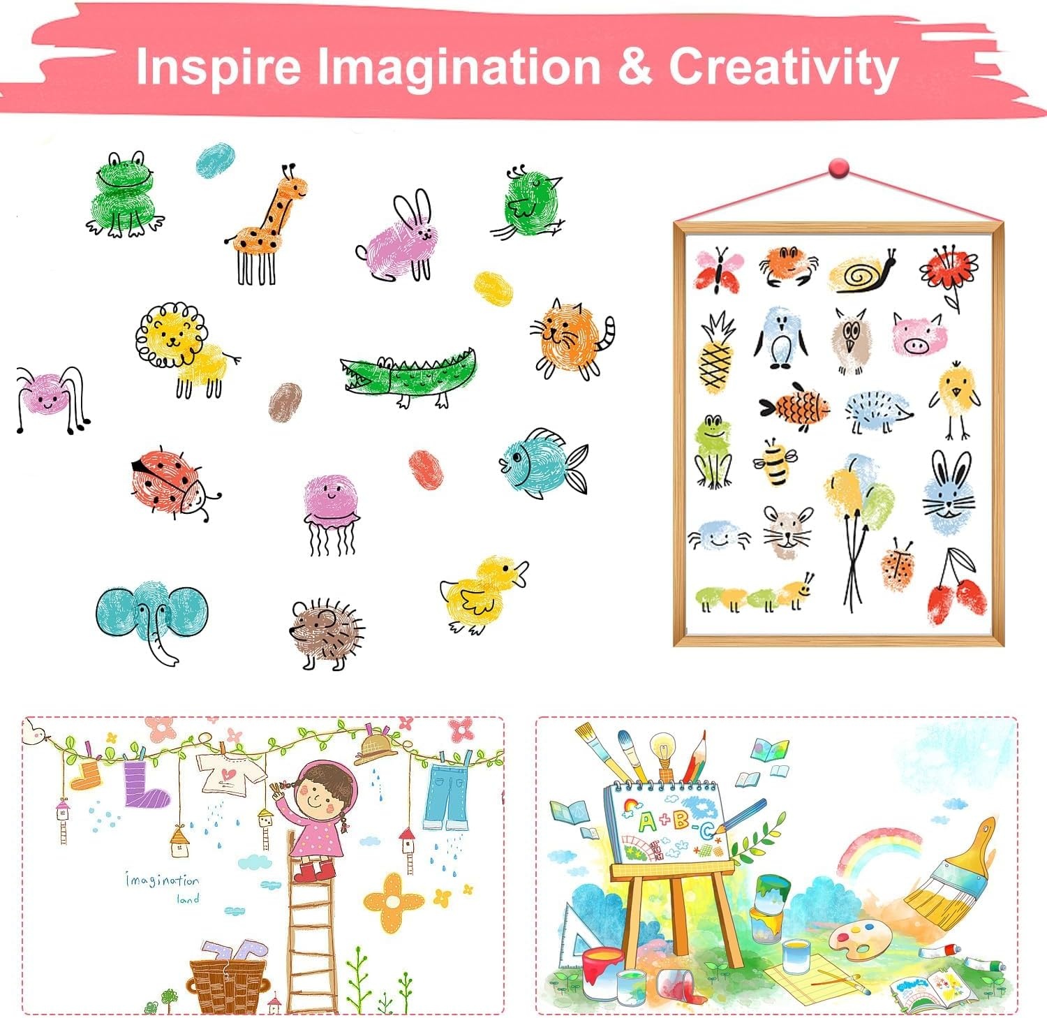 Stempelkussen set kinderen: 8 kleuren, 6 penselen (29% korting)