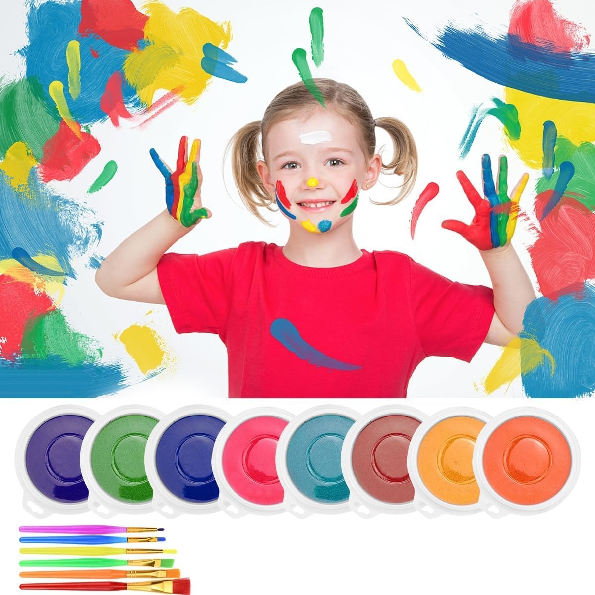 8-delige stempelkussen set 18x18 cm inclusief 6 penselen in 8 kleuren