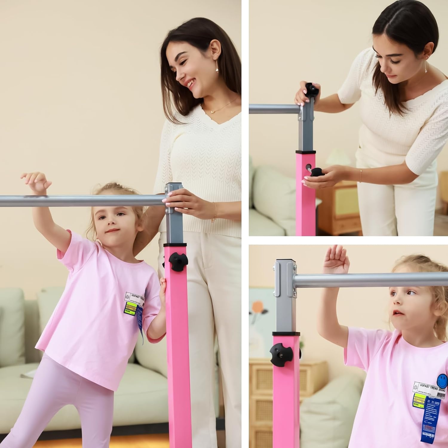 Mosebears Gymnastiekbar, Home Gymnastiekapparatuur voor kinderen van 3-15 jaar, stabiele stalen constructie, antislip, eenvoudig te monteren, 3' tot 5' verstelbare hoogte