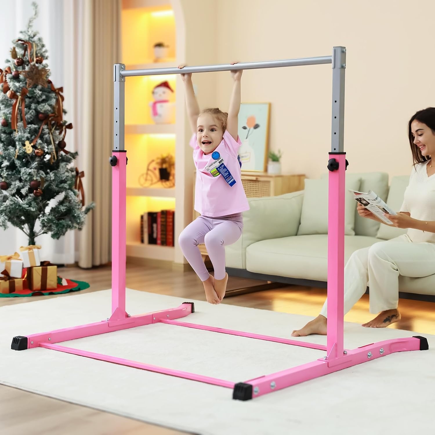 Mosebears Gymnastiekbar, Home Gymnastiekapparatuur voor kinderen van 3-15 jaar, stabiele stalen constructie, antislip, eenvoudig te monteren, 3' tot 5' verstelbare hoogte
