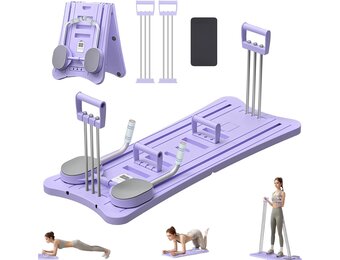 Pilates Reformer, Pilates Board Pliable, Planche Pilate Multifonctionnelle avec Rouleau Abdominal Rebond Automatique, Pompes et Corde de Tension, Kit Pilates Maison