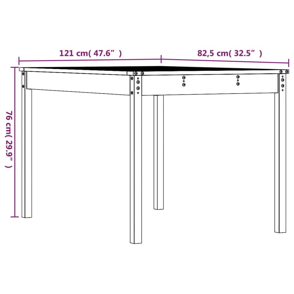 vidaXL Tuintafel 121x82,5x76 cm massief grenenhout