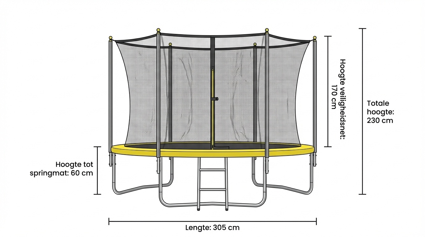 Trampoline 305 cm rond - met net en ladder – geel/zwart