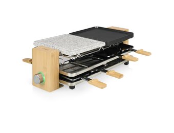 Raclette Grill 8 Pers. | 1300W Bamboe | Steengrill & Omkeerbaar