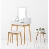 Houten Kaptafel Wit met Inklapspiegel & Kruk - 35% Korting