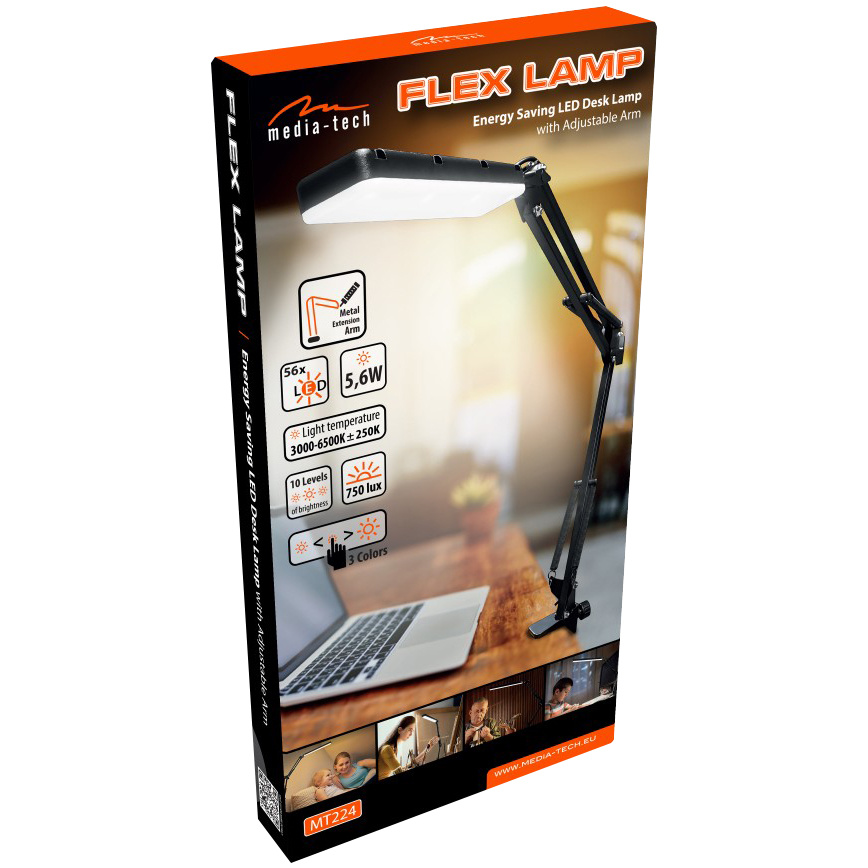 LED Bureaulamp met Verstelbare Arm | 3 Lichtkleuren | 10 Helderheid | 5.6W | MT224 | -32%
