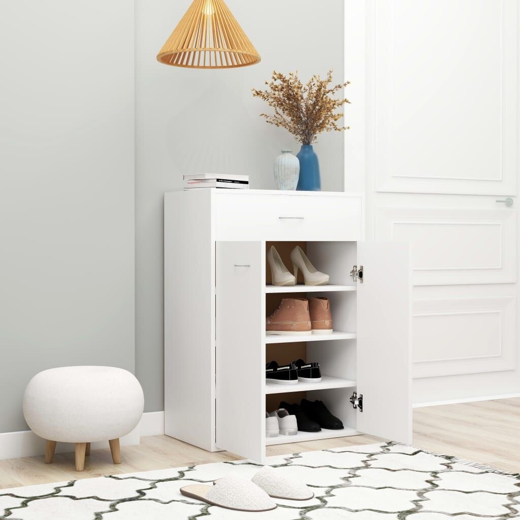 Schoenenkast met 1 lade & 2 deuren, wit - 35% Korting