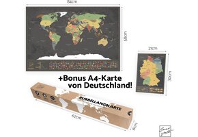 Kras Wereldkaart Zwart (84x58cm) + Duitsland Kraskaart A4 - 28% Korting!
