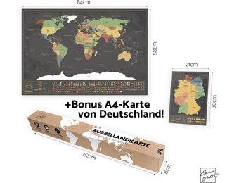 Kras Wereldkaart Zwart (84x58cm) + Duitsland Kraskaart A4 - 28% Korting!