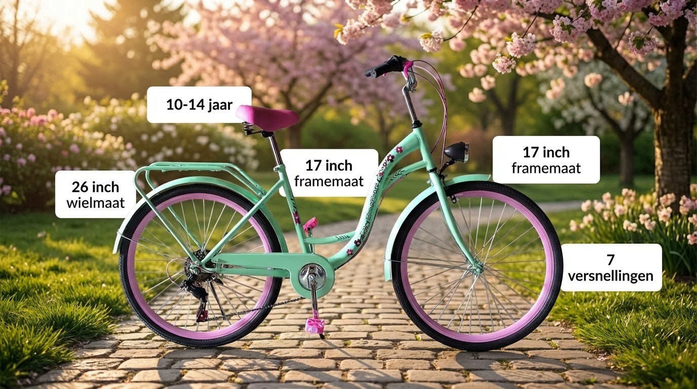 Meisjesfiets 26 inch, Mintgroen met Roze Accent, 7 Versnellingen - 35% Korting
