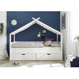 Huisbed Kinderbed 90x200 cm Grenenhout Wit met 2 Lades - 33% Korting!