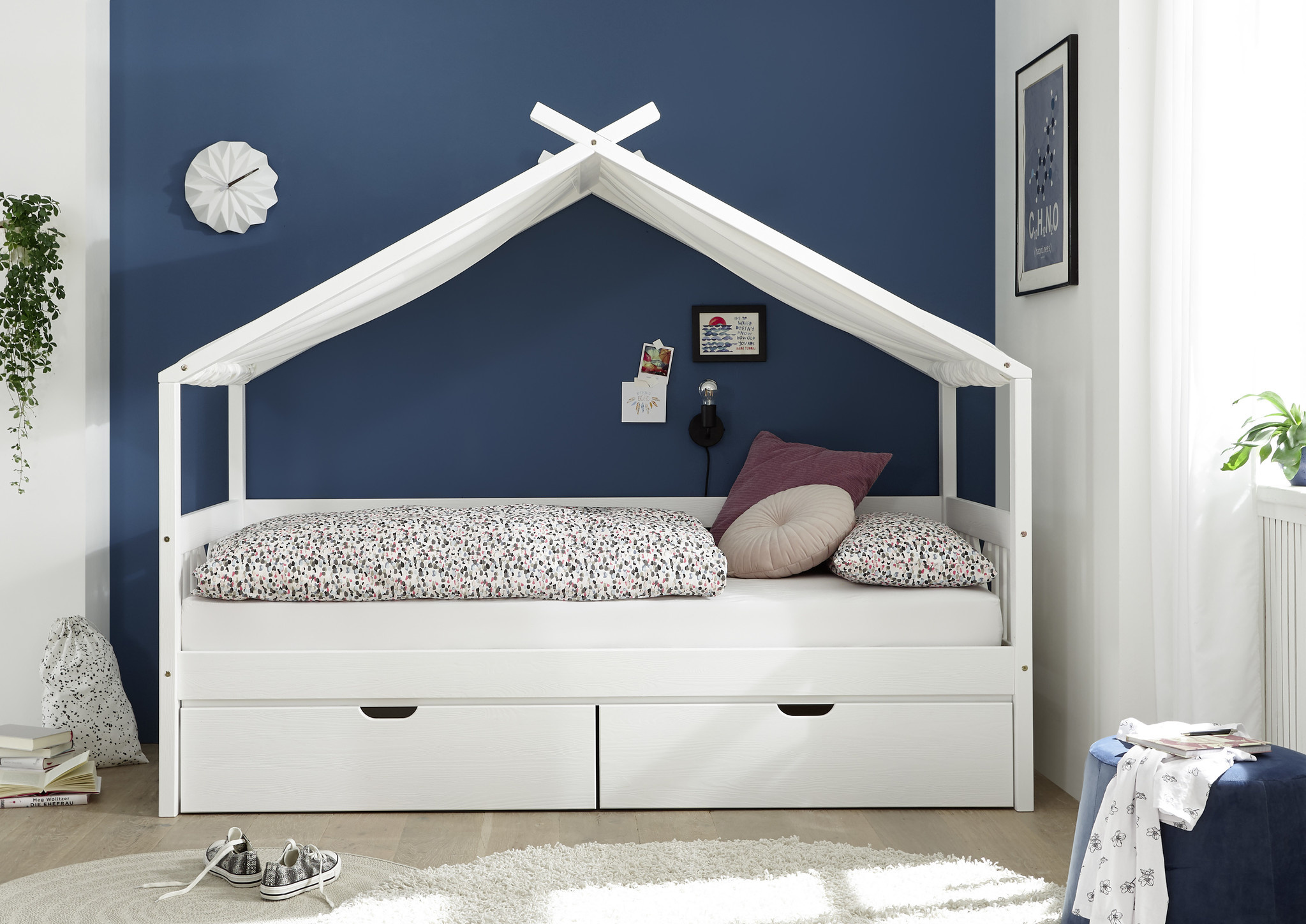 Huisbed Kinderbed 90x200 cm Grenenhout Wit met 2 Lades - 33% Korting!