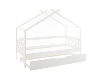 Huisbed Kinderbed Wit Grenenhout 90x200 met Logeerbed