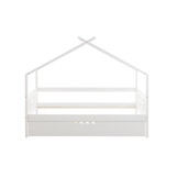 Huisbed Kinderbed Wit Grenenhout 90x200 met Logeerbed