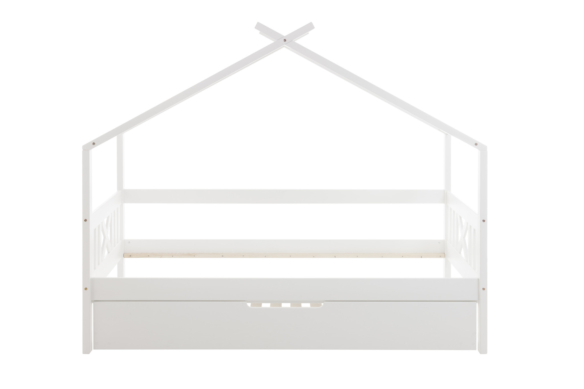 Huisbed Kinderbed Wit Grenenhout 90x200 met Logeerbed