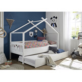Huisbed Kinderbed Wit Grenenhout 90x200 met Logeerbed