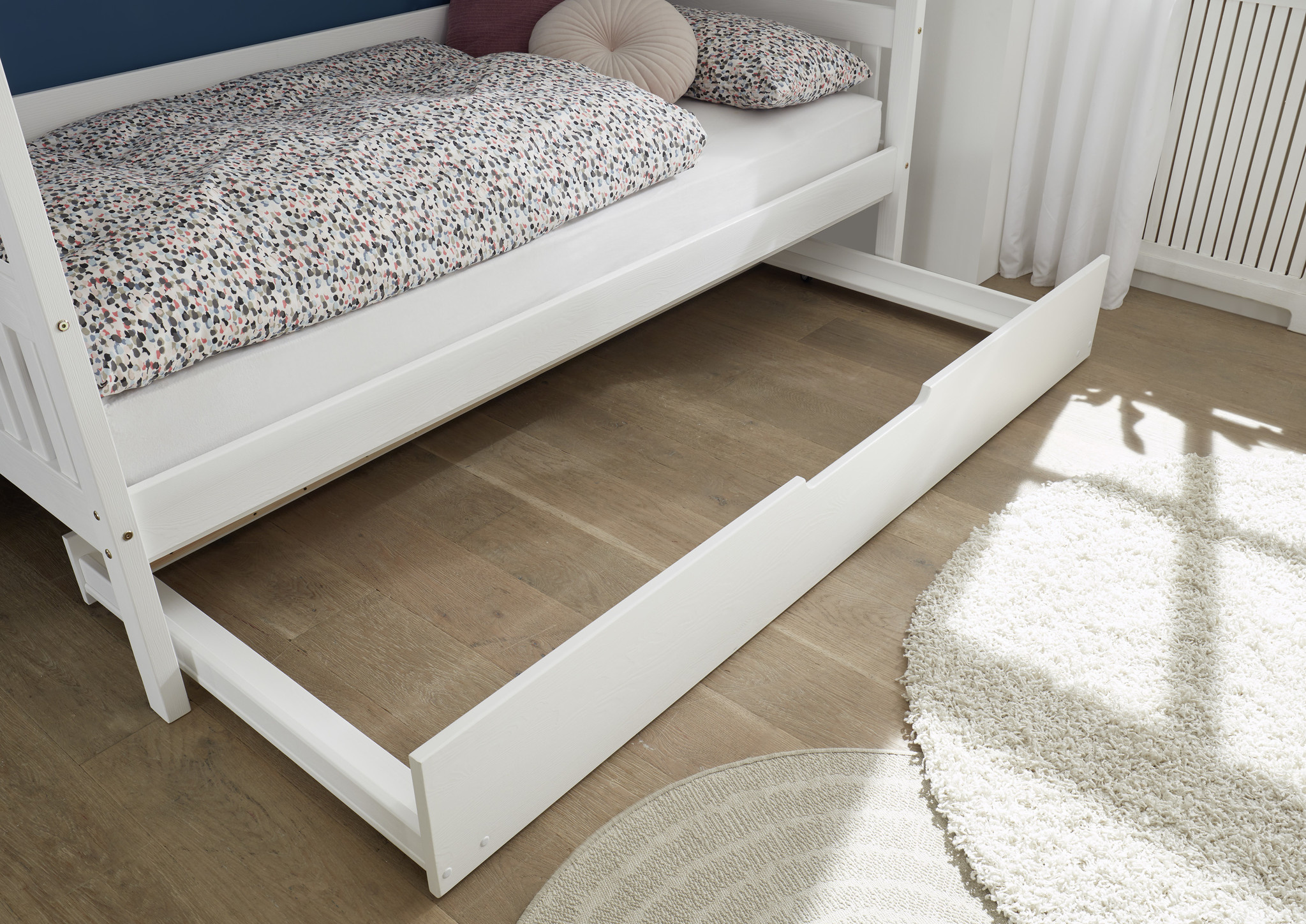 Huisbed Kinderbed Wit Grenenhout 90x200 met Logeerbed