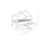 Huisbed Kinderbed Wit Grenenhout 90x200 met Logeerbed