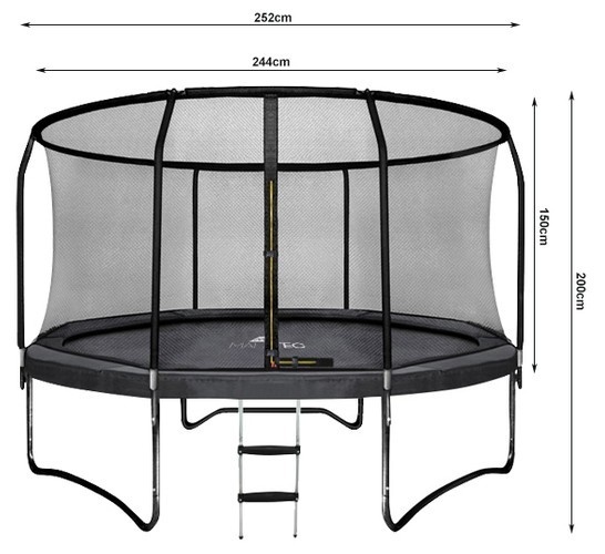 Trampoline 244 cm Zwart met Net & Ladder - 25% Korting