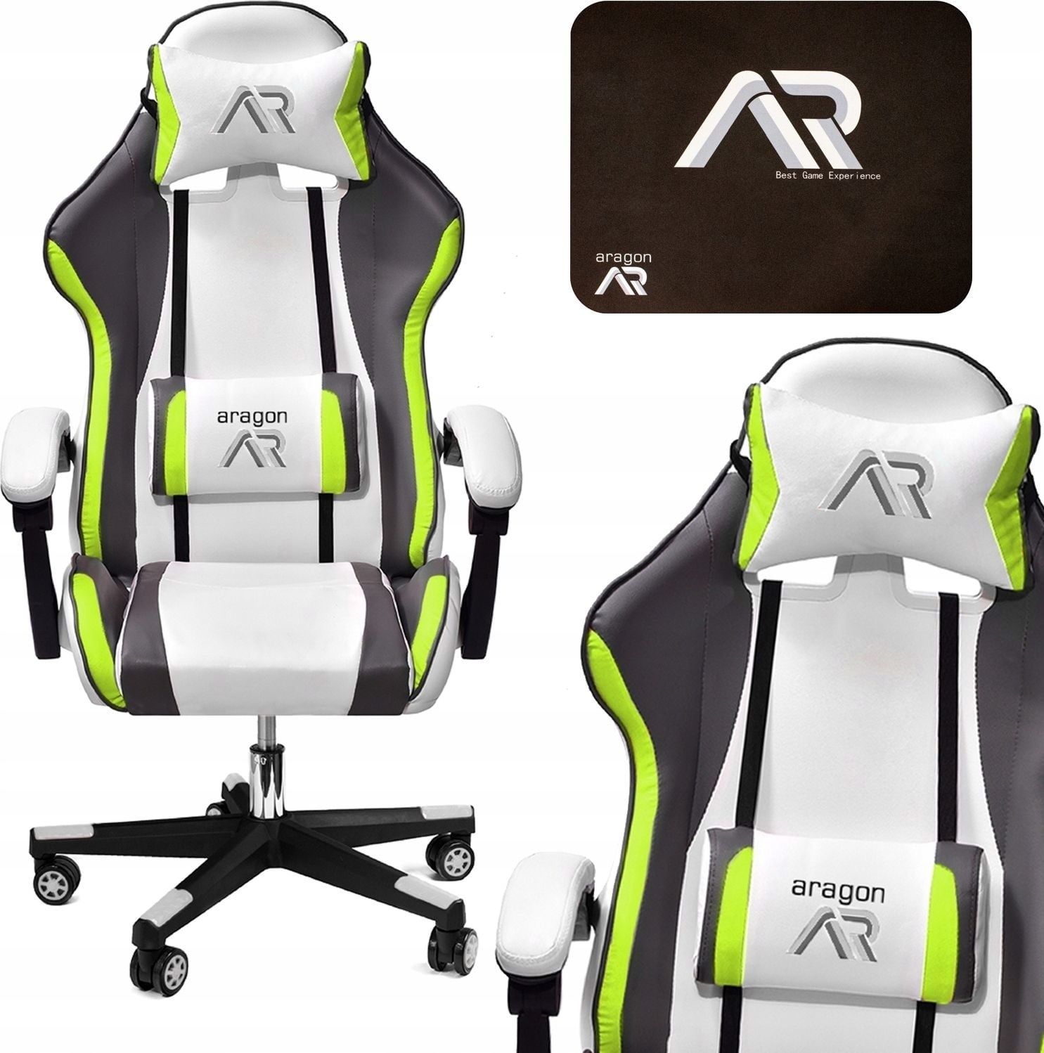 Ergonomische Gamestoel ECO-leer Wit-Grijs-Limoen met 35% Korting