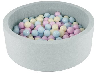 Grijze Ronde Ballenbak 90x30 cm - Sweatstof - Incl. 200 Pastel Ballen - Vanaf 1 Jaar - 34% Korting