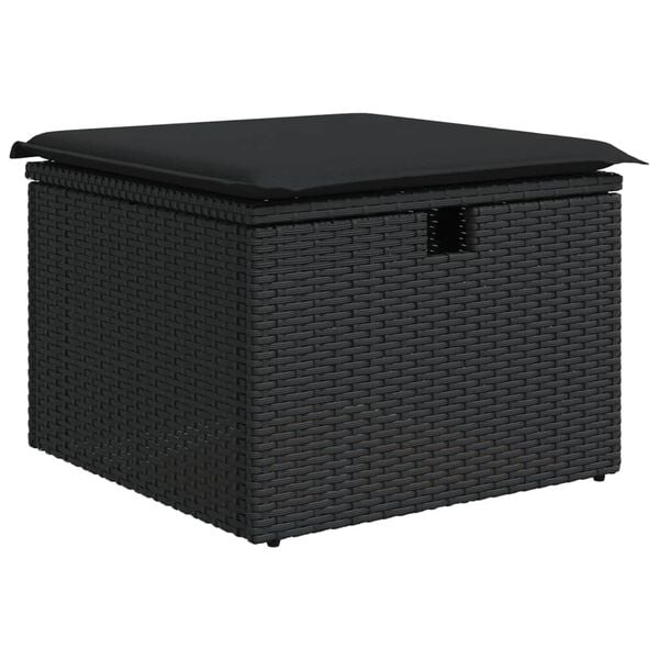 Tuinkruk met Kussen Poly Rattan Zwart 55x55x37 cm (44% Korting)