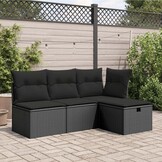 Tuinkruk met Kussen Poly Rattan Zwart 55x55x37 cm (44% Korting)