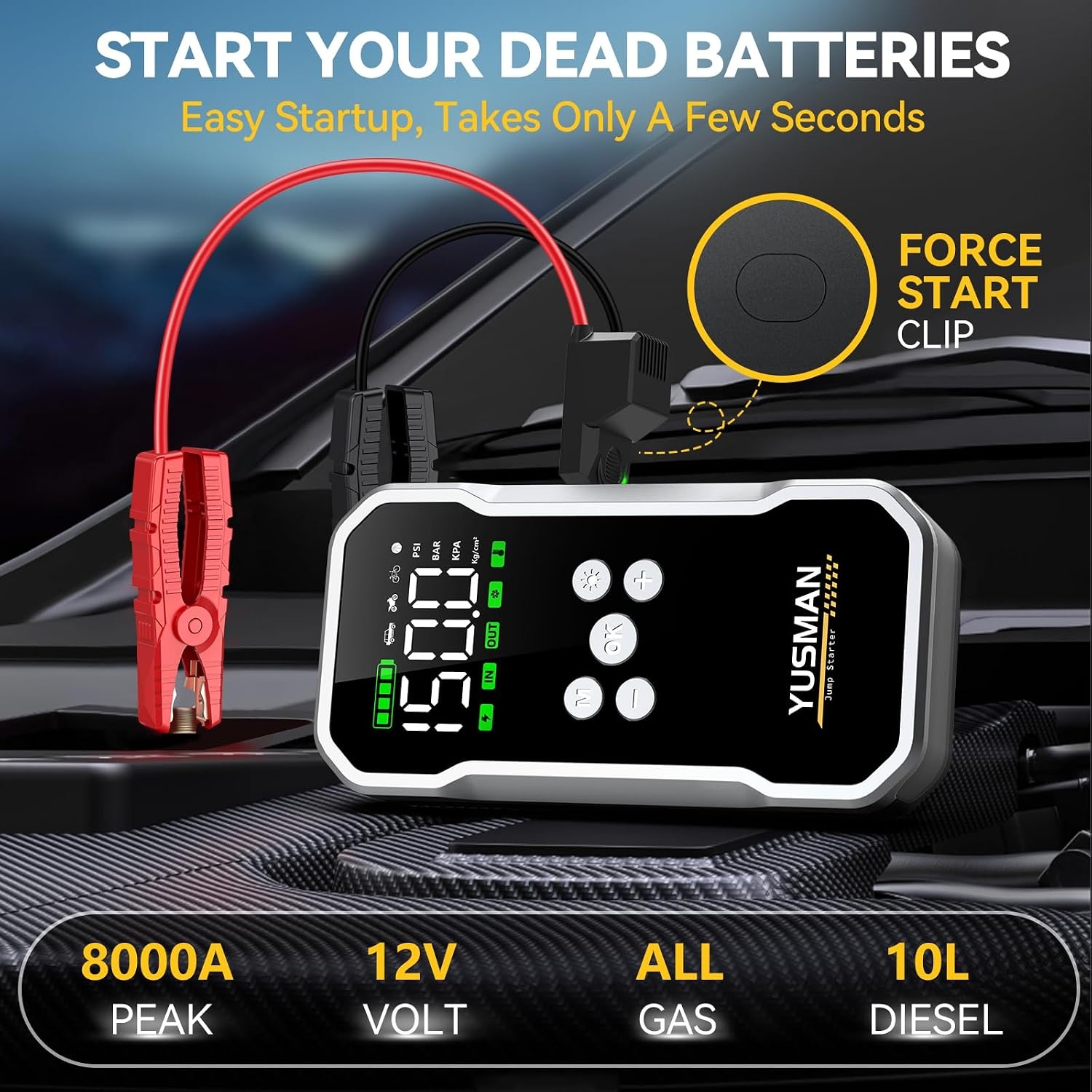Jump Starter 8000A met Compressor & Powerbank - 34% Korting